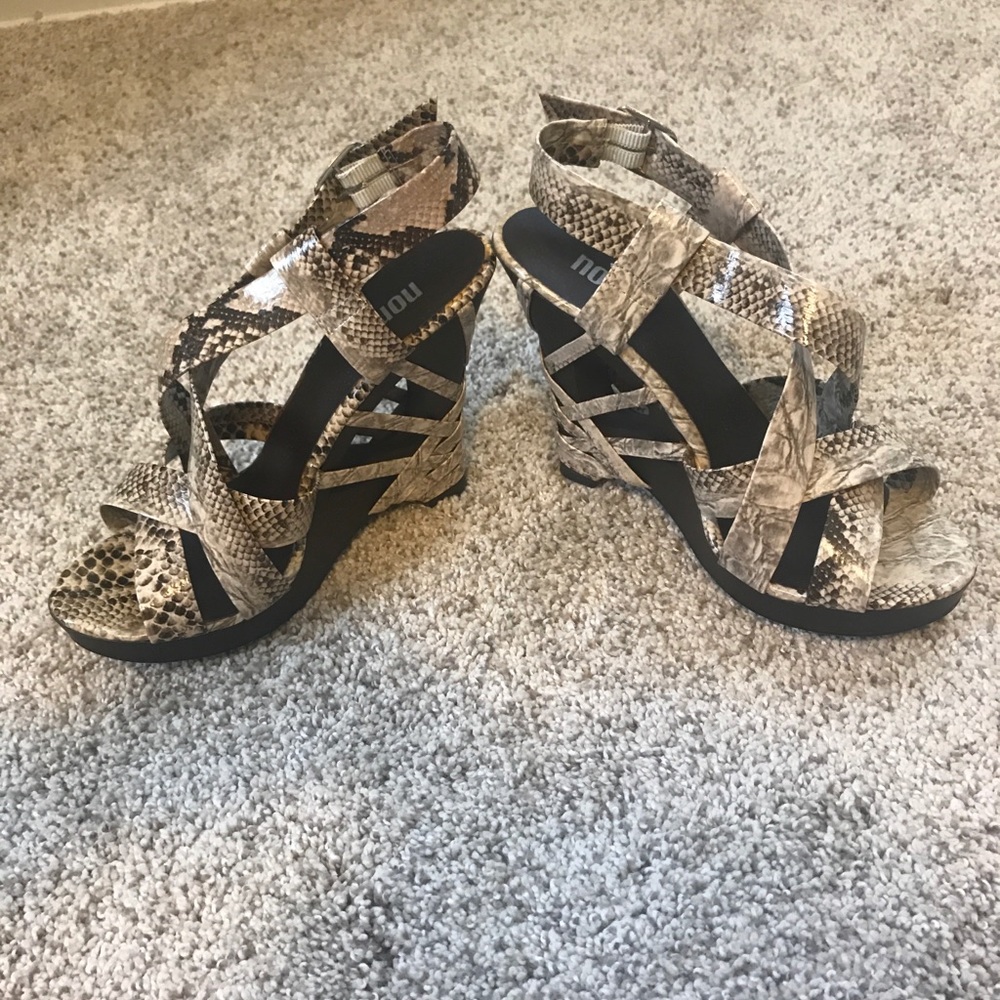 Snake print strappy wedges